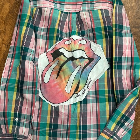 NWT UpCycled Graphic Flannel Rolling Stones Graphic Flannel size xxS - Picture 1 of 9